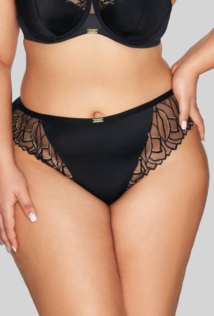 Figi majtki AVA czarne, zmysłowe, złoty haft – AV 2114 Black