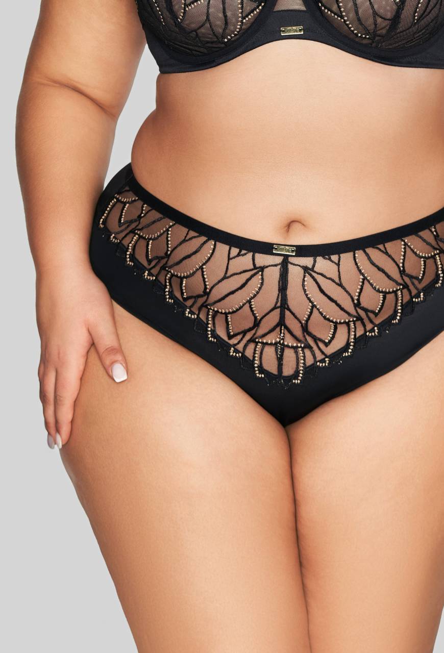 Brazyliany majtki AVA czarne, zmysłowe, złoty haft – AV 2114/B Black