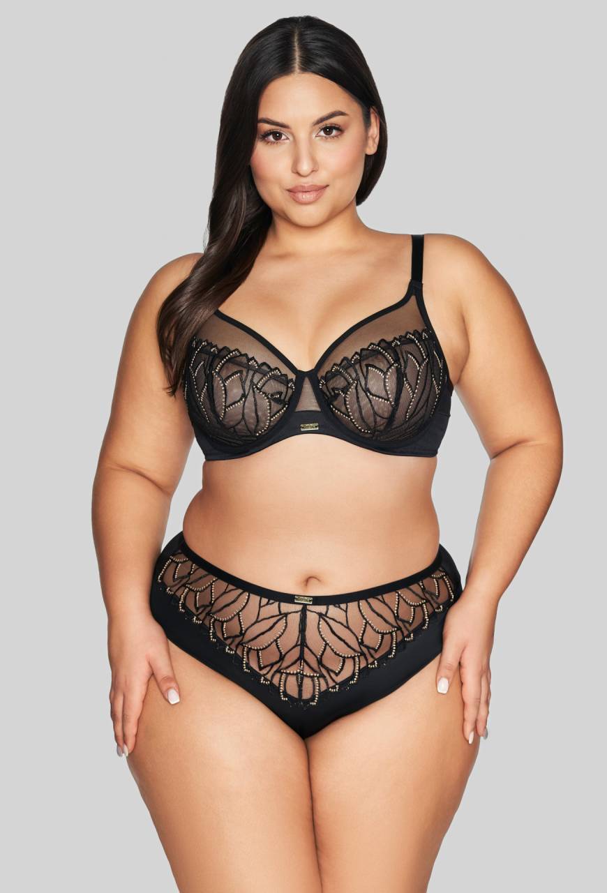 Biustonosz AVA czarny, złoty haft, transparentny tiul – AV 2115 Soft Black