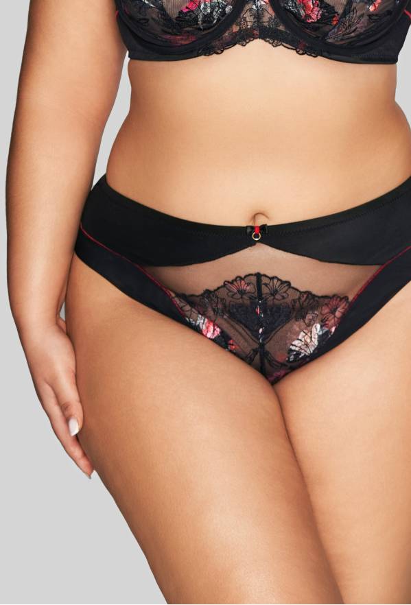 Brazyliany AVA majtki czarne, kwiatowy haft  - AV 2122/B Black
