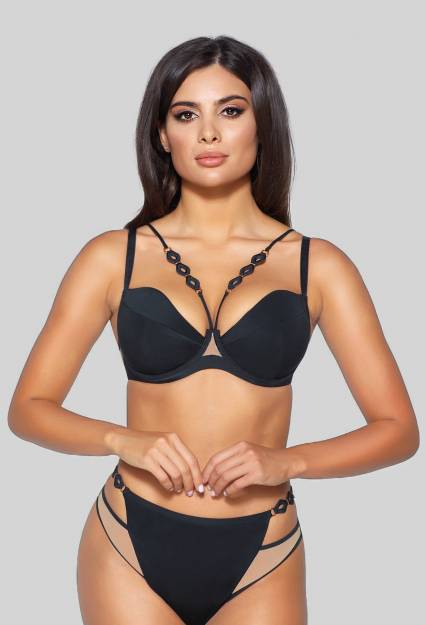 Biustonosz AVA zmysłowy, czarny - LEAH N° 01 PUSH UP BLACK