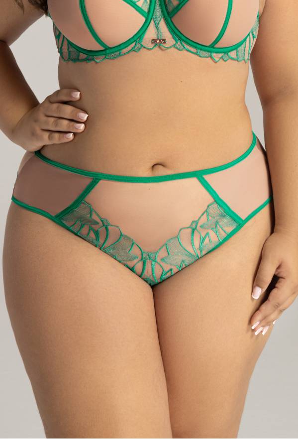 Figi AV 2161 Green Ava – zielone figi z haftem, komplet do biustonosza