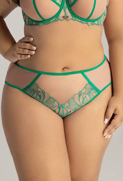Figi AV 2161 Green Ava – zielone figi z haftem, komplet do biustonosza