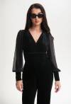 Body welurowe z przezroczystymi rękawami – eleganckie body