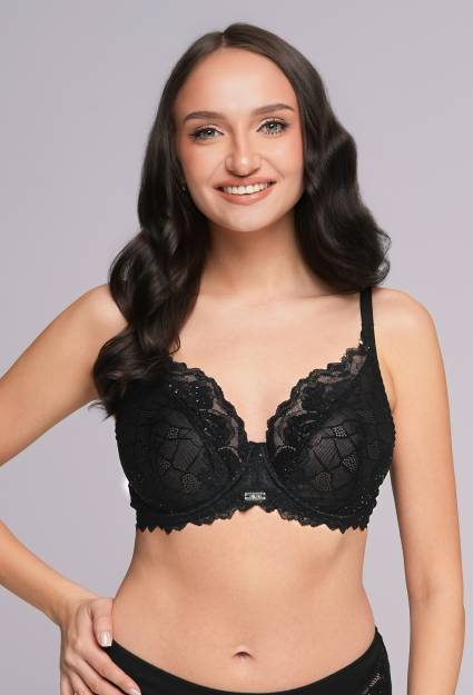 Biustonosz AV 2253 Black – czarna koronka z błyskiem | Elegancki Soft